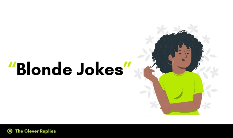 Laughing cartoon blonde character with speech bubble joke