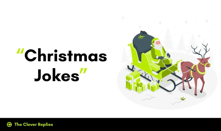 Christmas jokes collection featuring a festive background with holiday decorations and a humorous joke card